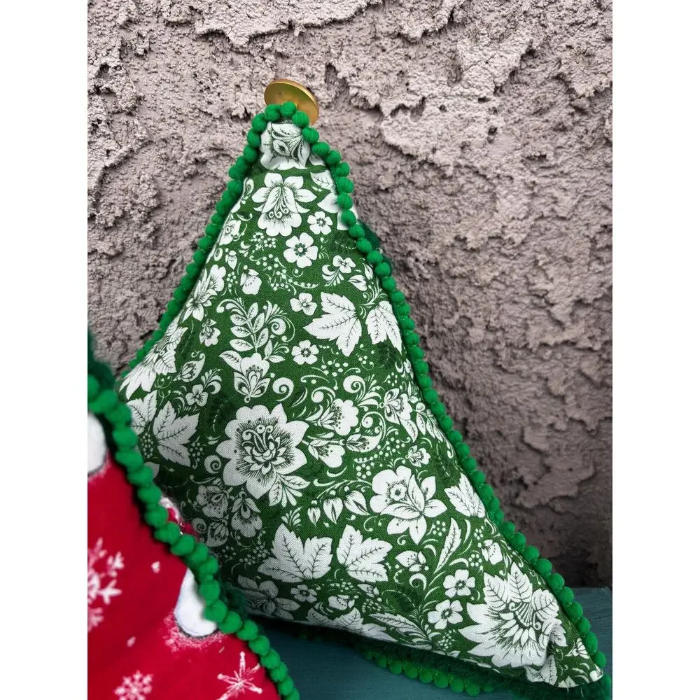Reversible Handmade Tree Shaped Throw Pillow Set: Green Holiday Home Decor